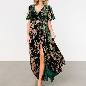 NWT Baltic Born UmaVelvet Wrap Maxi Dress in Green Floral